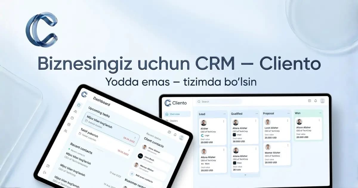 CRM tizimi boshqaruv paneli namunasi